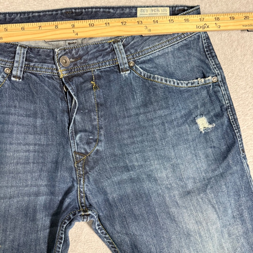 Diesel Darron Regular Slim Tapered Jeans Mens 34x31 Blue Wash ORM80 Button Fly - Picture 12 of 16